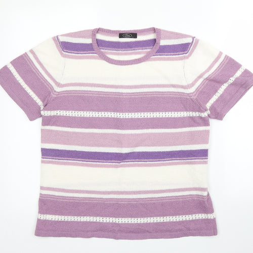 BM Womens Purple Striped Acrylic Basic Blouse Size S Round Neck