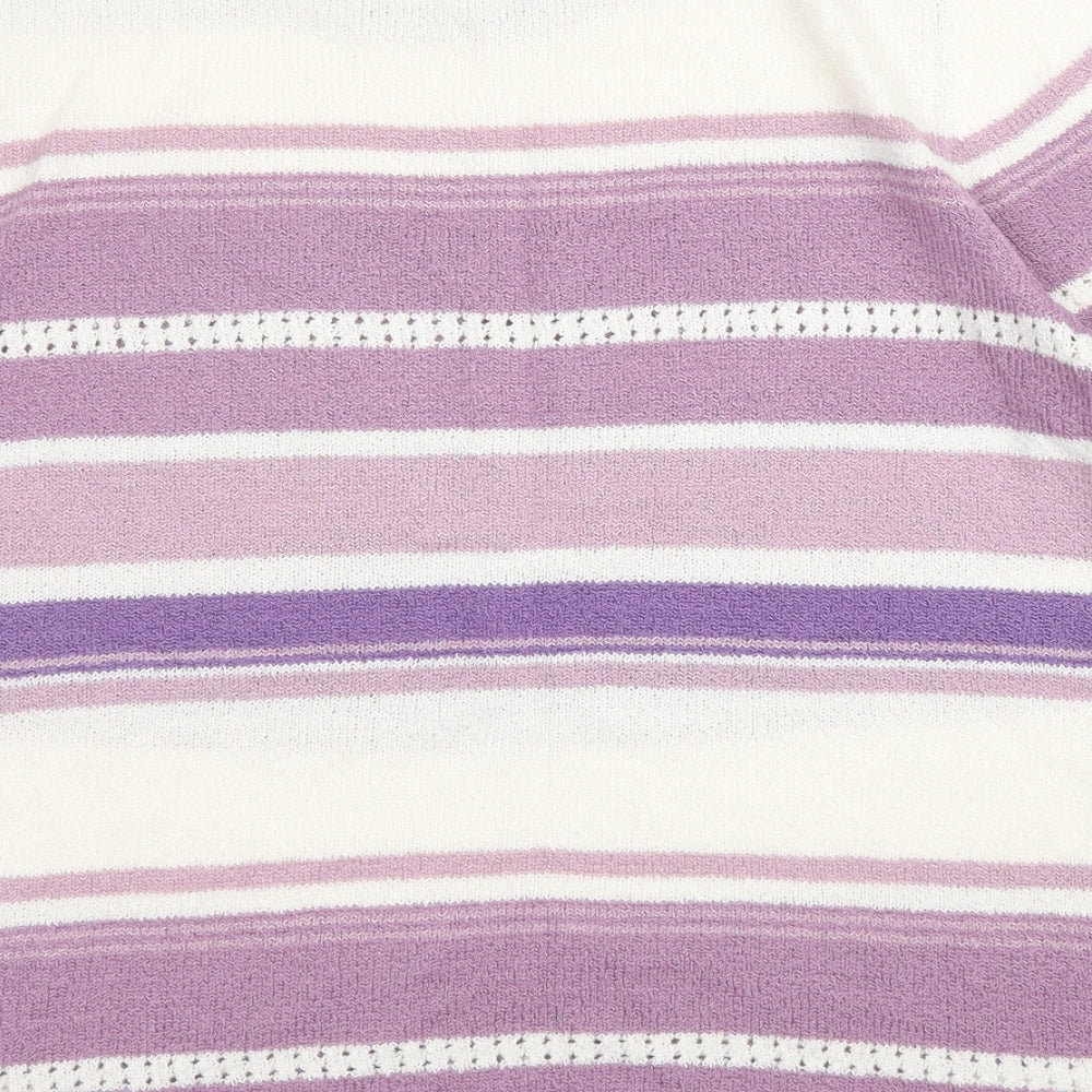 BM Womens Purple Striped Acrylic Basic Blouse Size S Round Neck