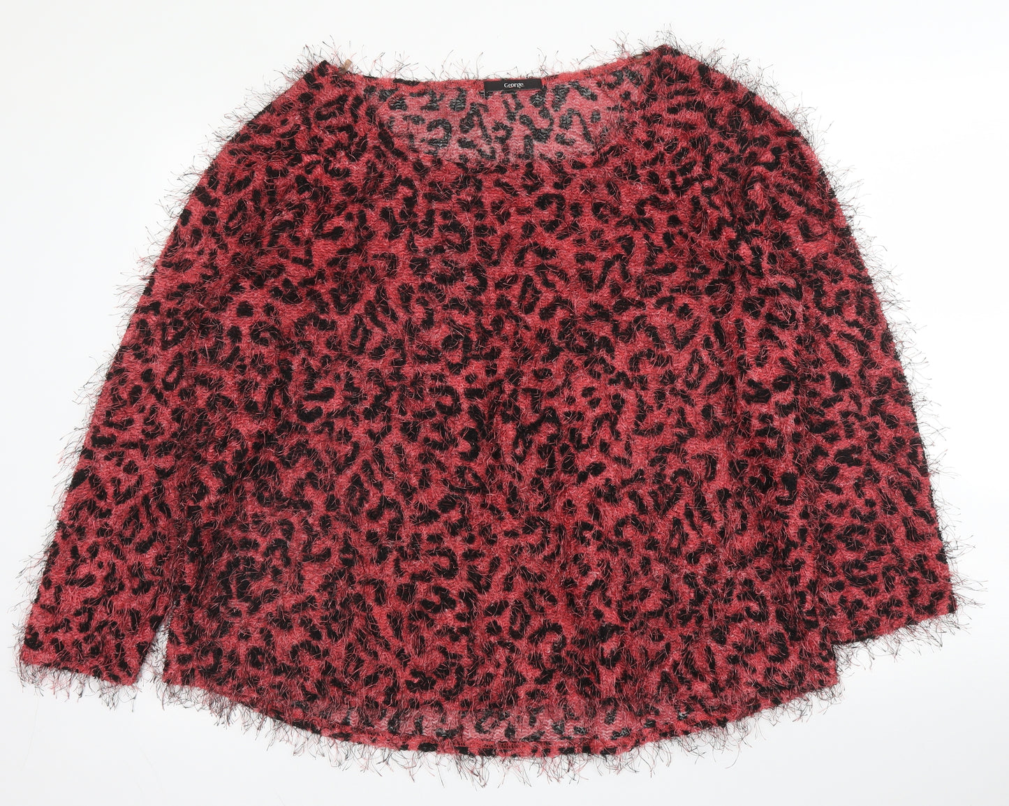 George Womens Pink Round Neck Animal Print Polyester Pullover Jumper Size 18   - Leopard print