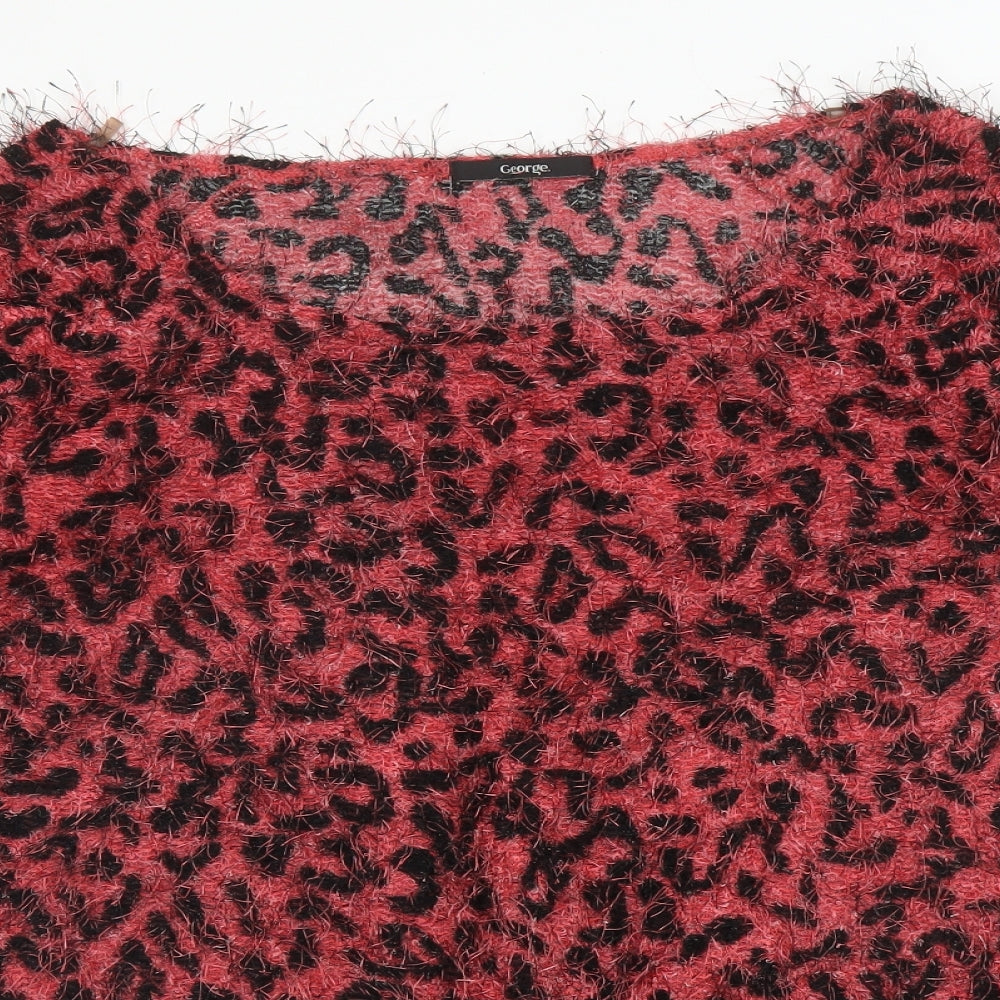 George Womens Pink Round Neck Animal Print Polyester Pullover Jumper Size 18   - Leopard print