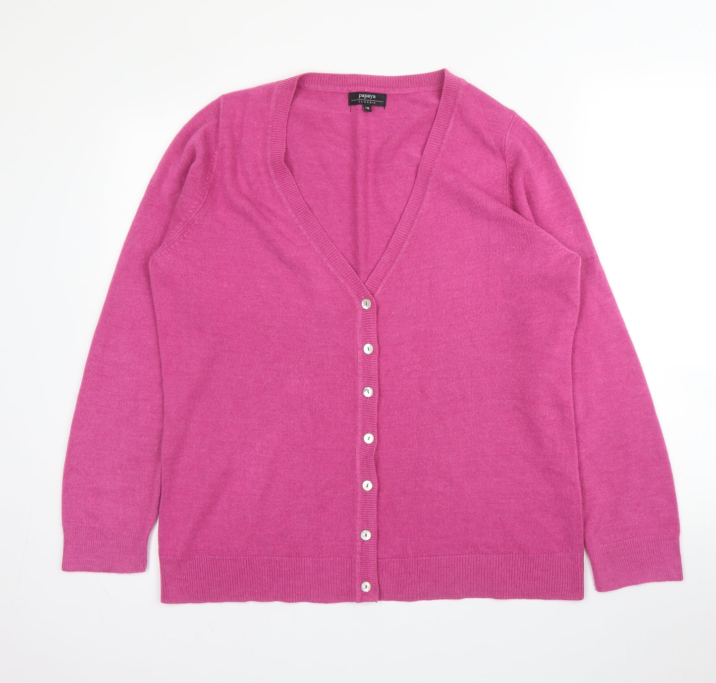 Papaya Womens Pink V-Neck  Acrylic Cardigan Jumper Size 18