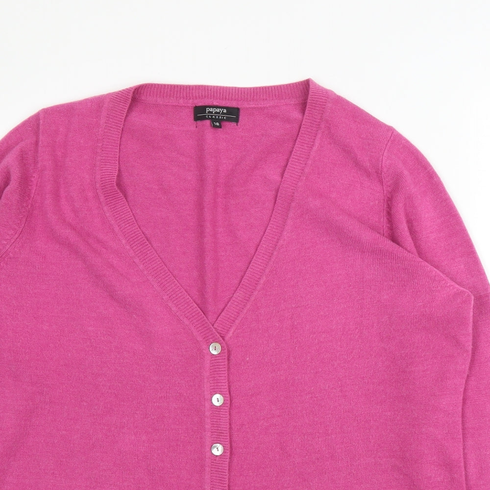 Papaya Womens Pink V-Neck  Acrylic Cardigan Jumper Size 18