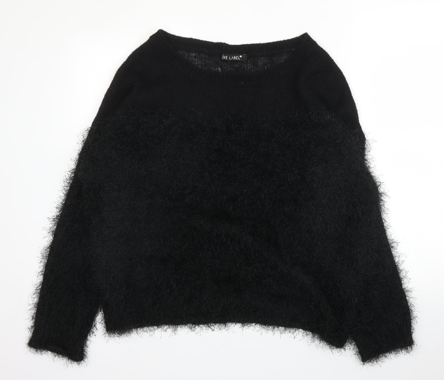 Love Labels Womens Black Boat Neck  Acrylic Pullover Jumper Size 18