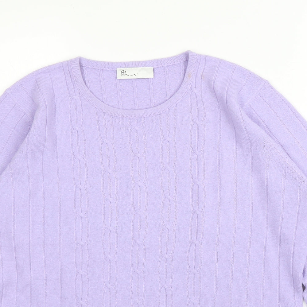 BHS Womens Purple  Acrylic Basic Blouse Size 14 Round Neck