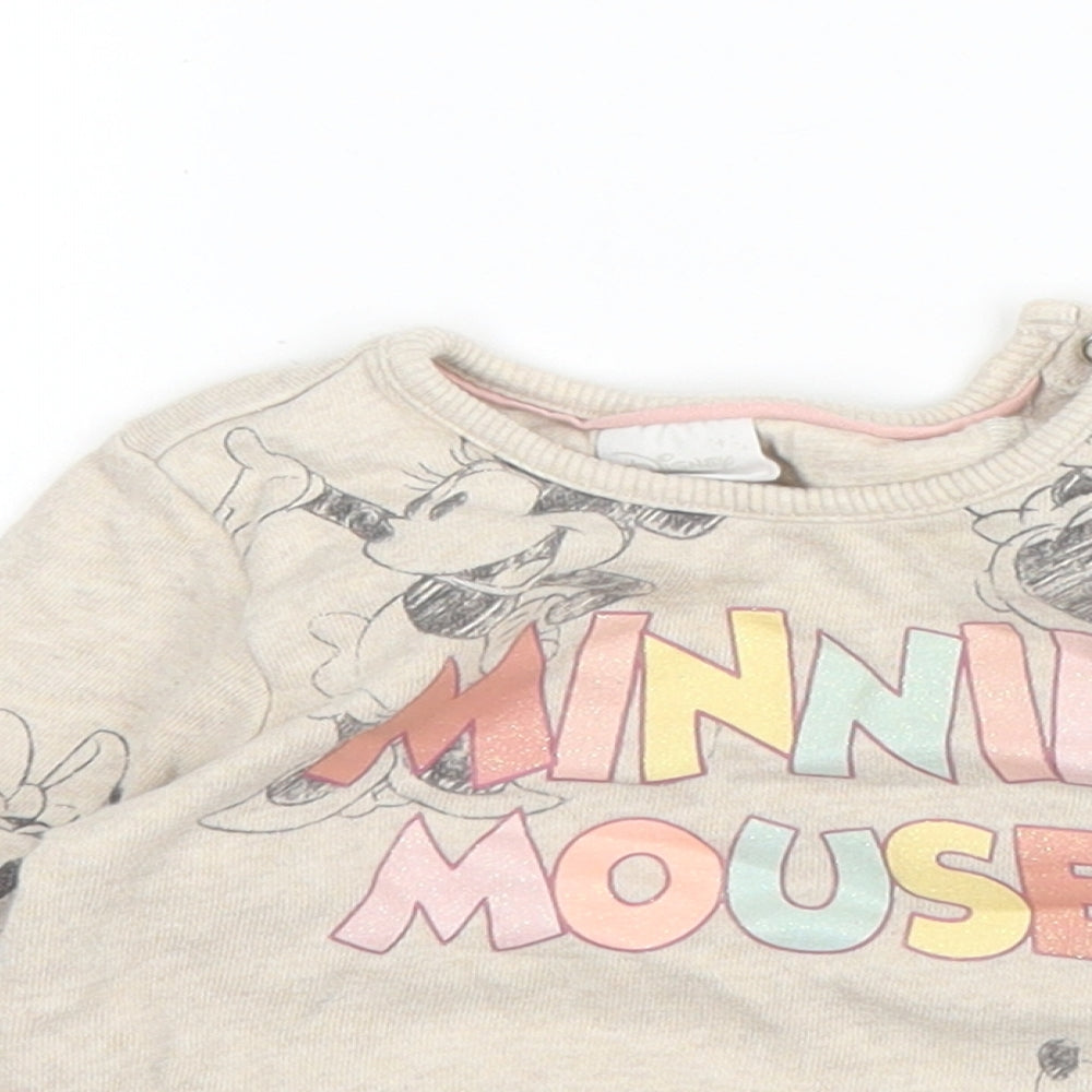 Tesco Girls Beige  Cotton Pullover Jumper Size 3-6 Months  Button - Disney, Minnie Mouse