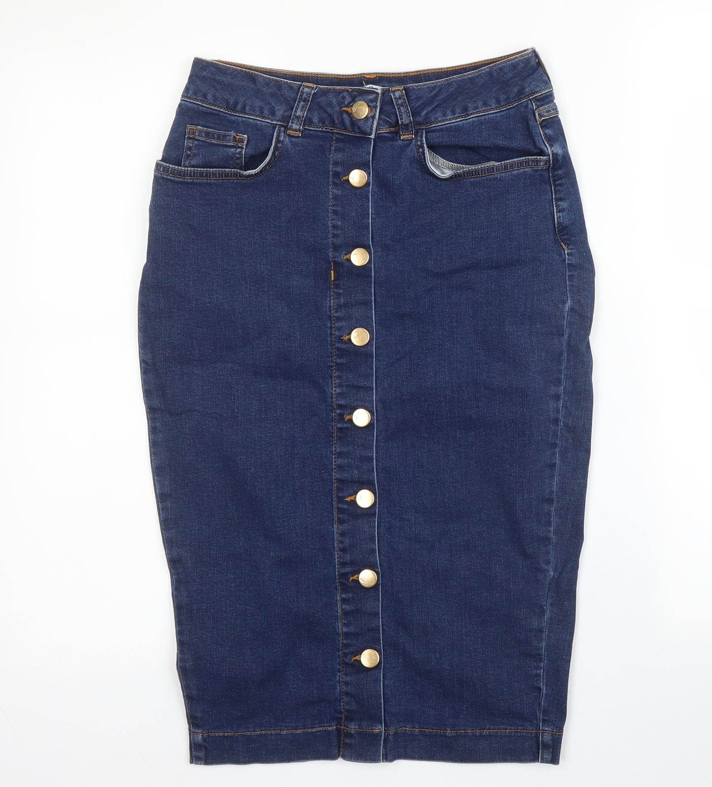 Very Womens Blue  Cotton Straight & Pencil Skirt Size 10   Button