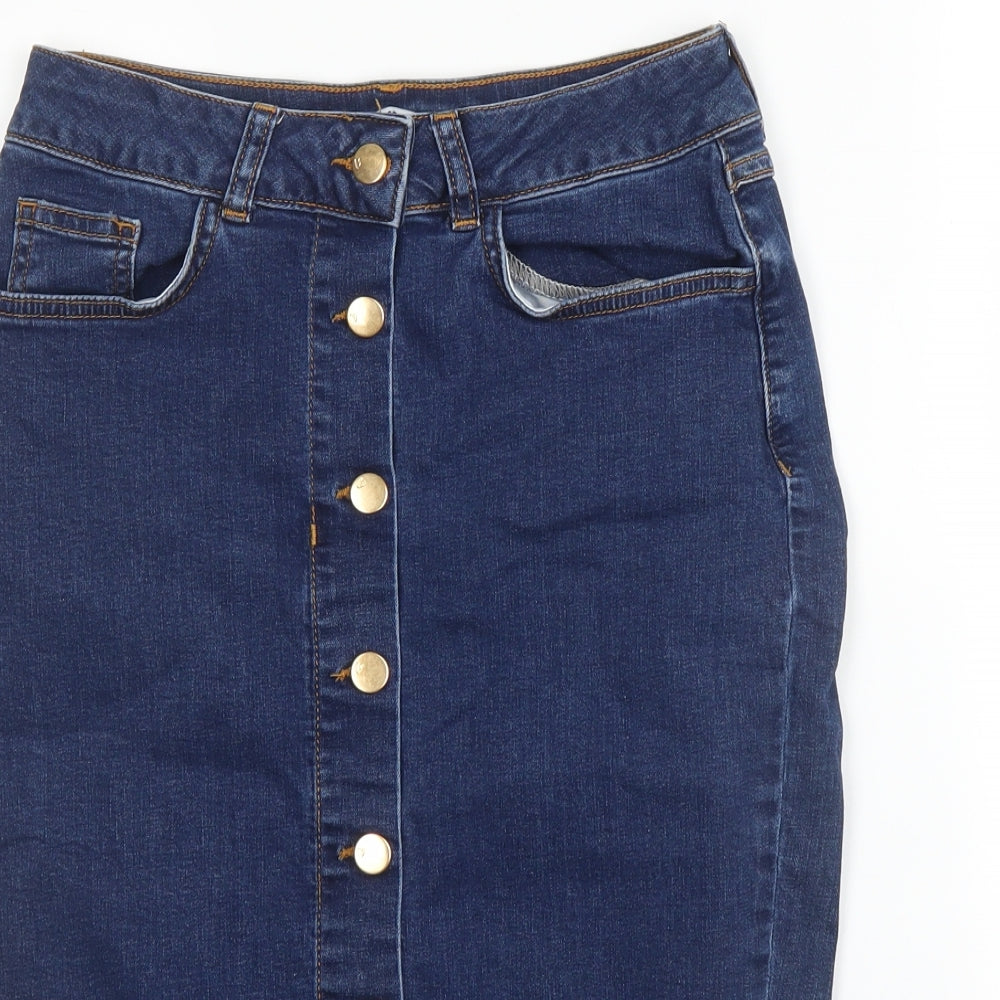 Very Womens Blue  Cotton Straight & Pencil Skirt Size 10   Button