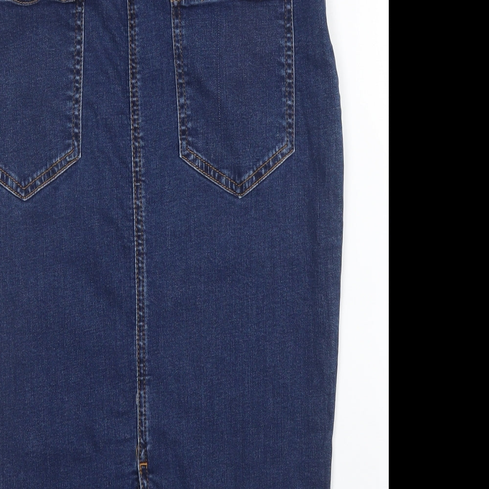 Very Womens Blue  Cotton Straight & Pencil Skirt Size 10   Button