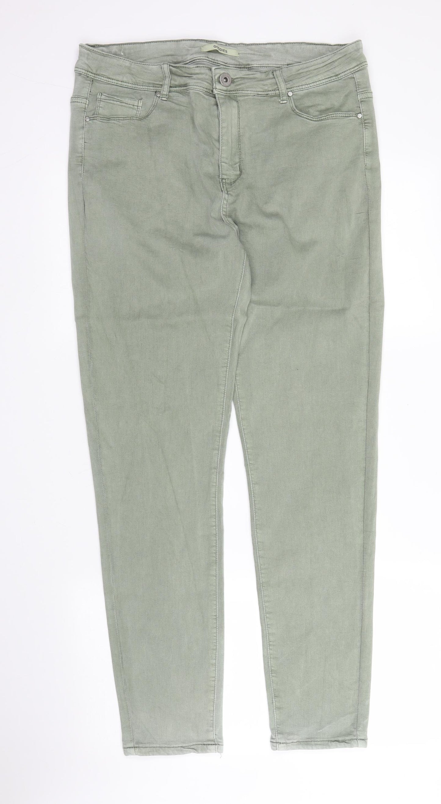Goodie Womens Green  Cotton Chino Trousers Size 18 L28 in Regular Zip