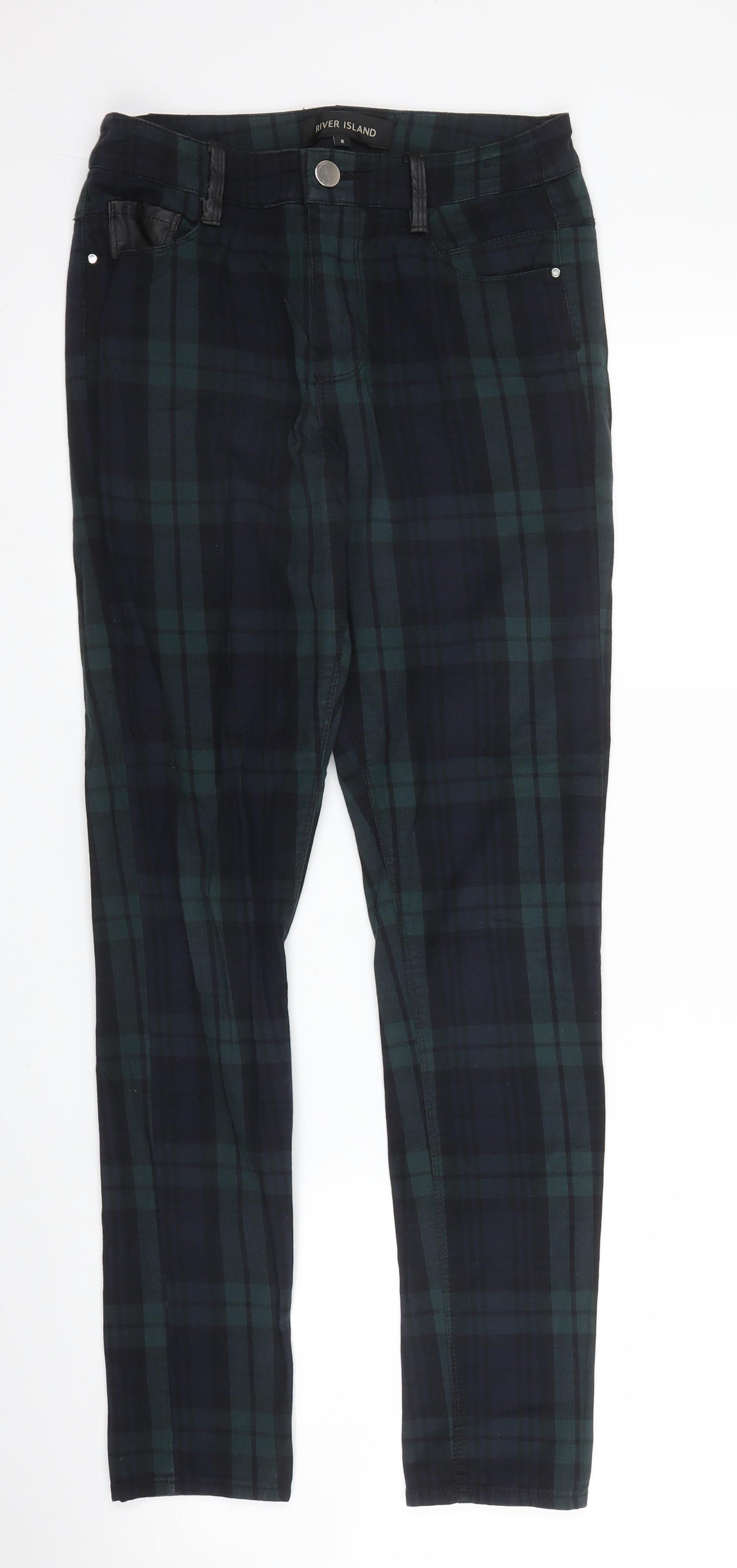 River Island Womens Green Plaid Cotton Carrot Trousers Size 8 L27 in Regular Zip