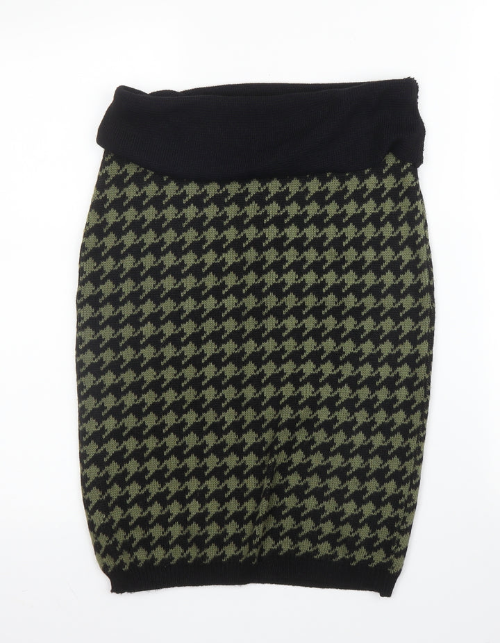 Takara Womens Green Houndstooth Acrylic Bandage Skirt Size M