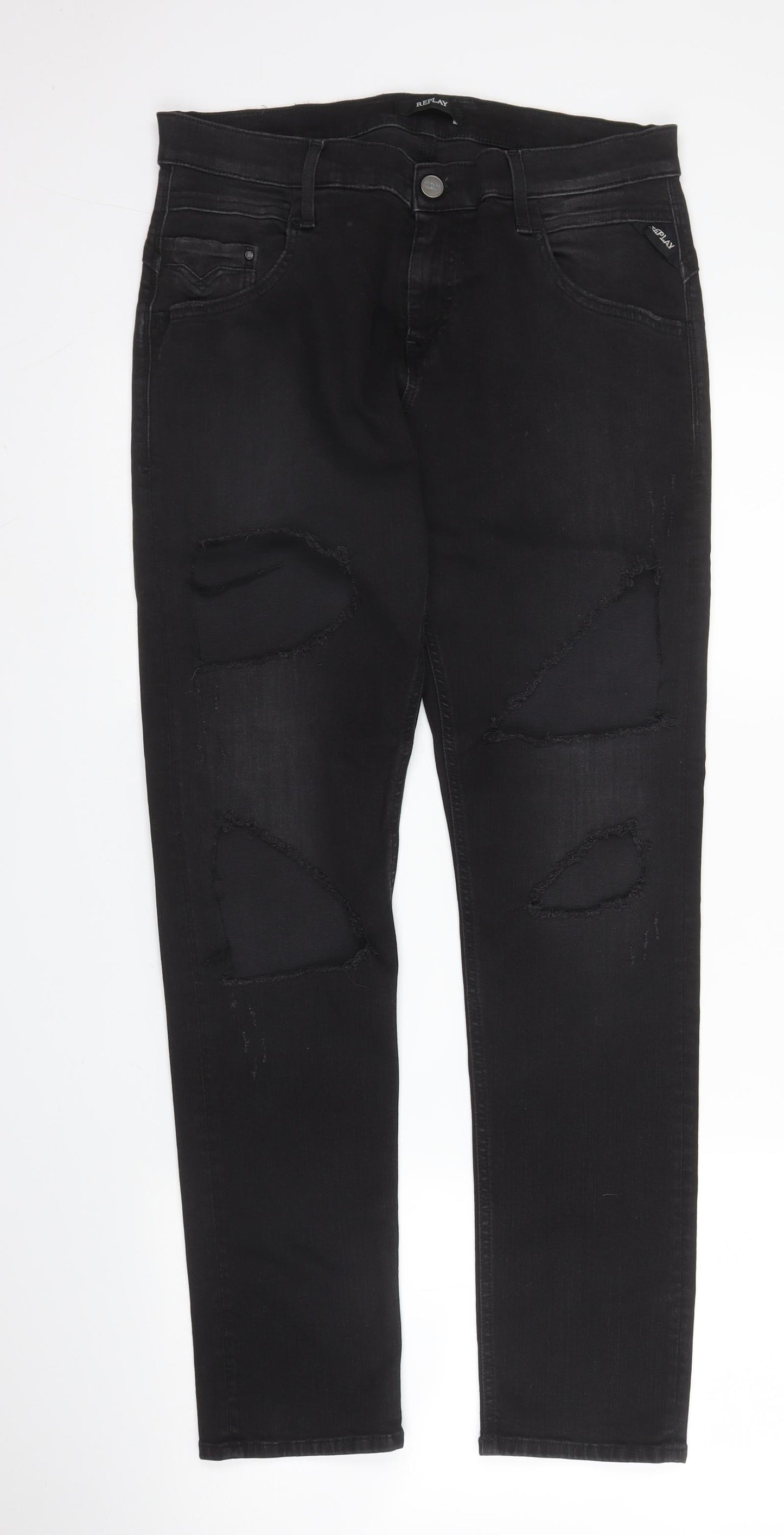 Replay Womens Black  Cotton Straight Jeans Size 30 in L28 in Regular Zip