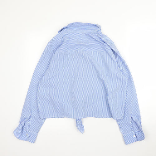 H&M Womens Blue Striped Viscose Basic Blouse Size 14 Collared