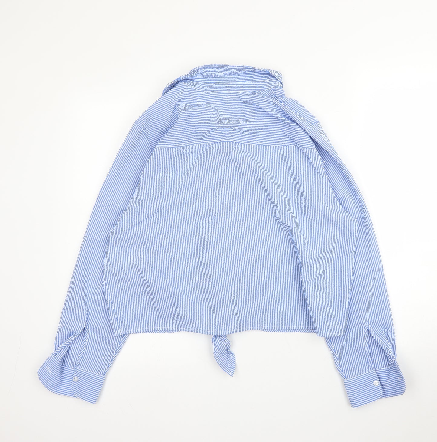 H&M Womens Blue Striped Viscose Basic Blouse Size 14 Collared