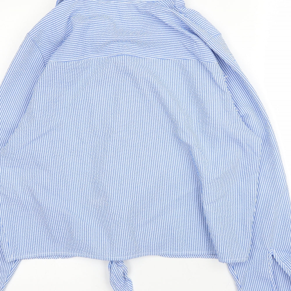 H&M Womens Blue Striped Viscose Basic Blouse Size 14 Collared
