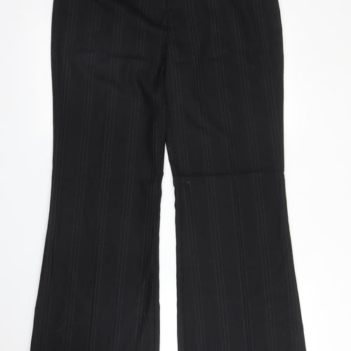 NEXT Womens Black Striped Wool Trousers  Size 20 L32 in Regular Zip