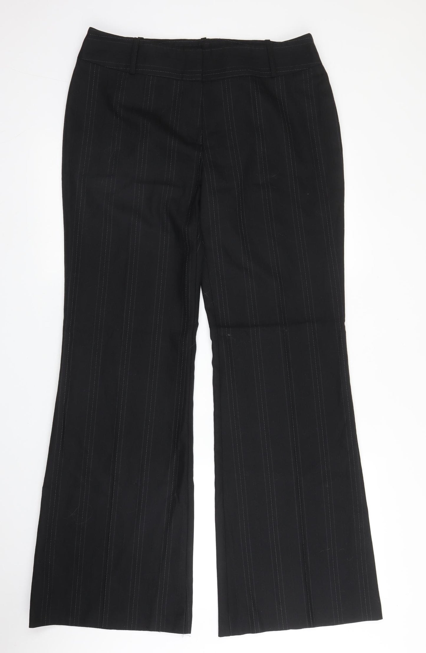 NEXT Womens Black Striped Wool Trousers  Size 20 L32 in Regular Zip
