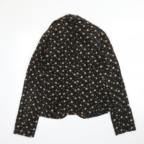 H&M Womens Black Floral Cotton Jacket Blazer Size 10