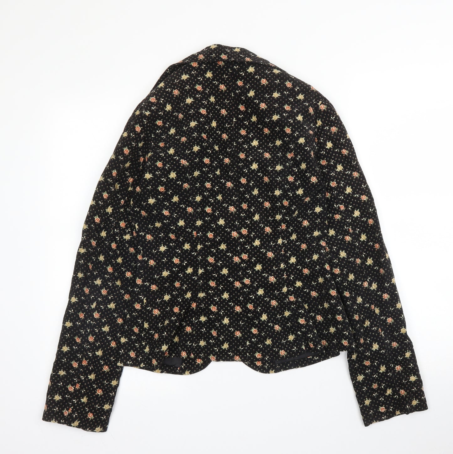 H&M Womens Black Floral Cotton Jacket Blazer Size 10