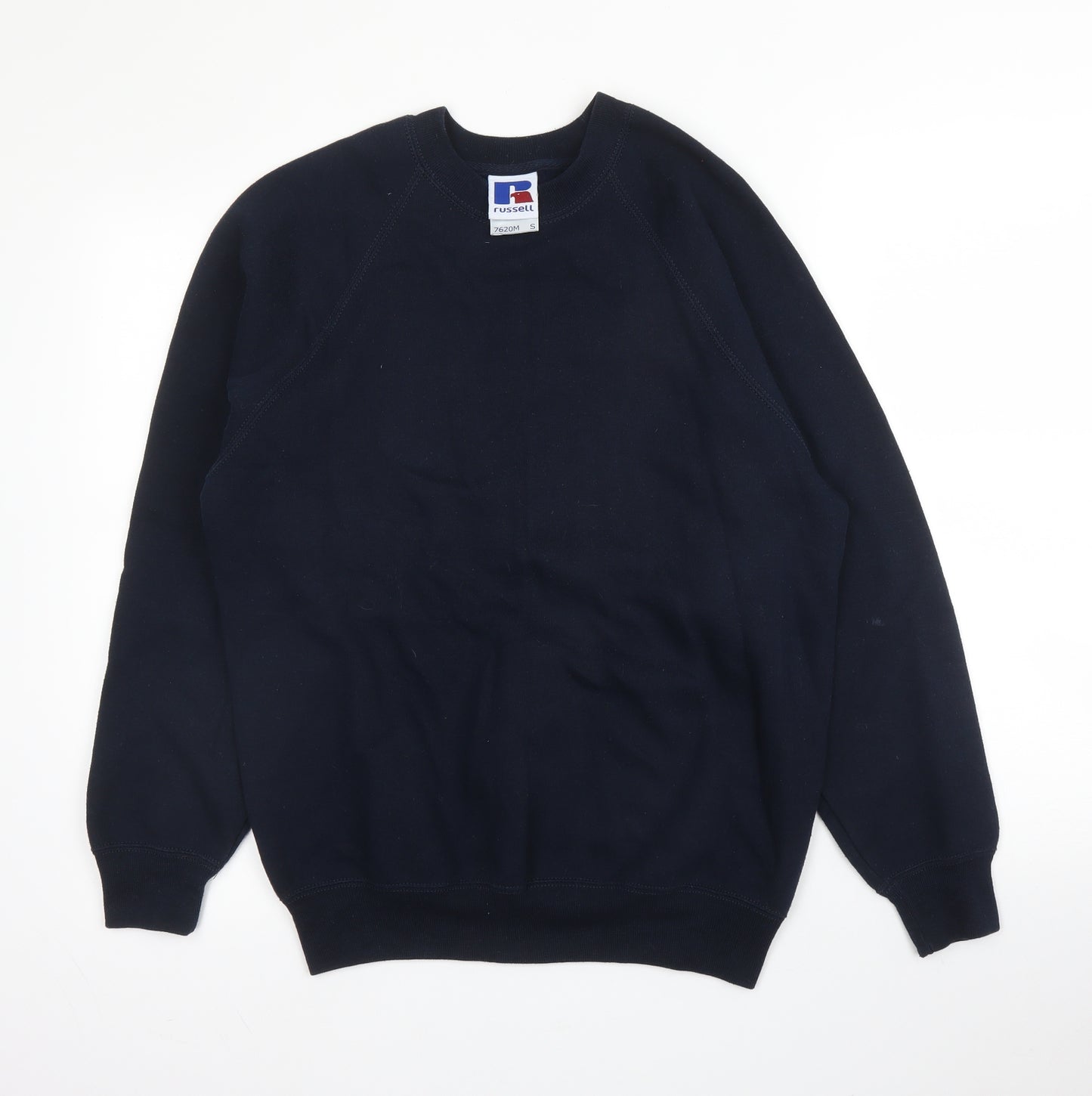 Russell Mens Blue Round Neck  Cotton Pullover Jumper Size S