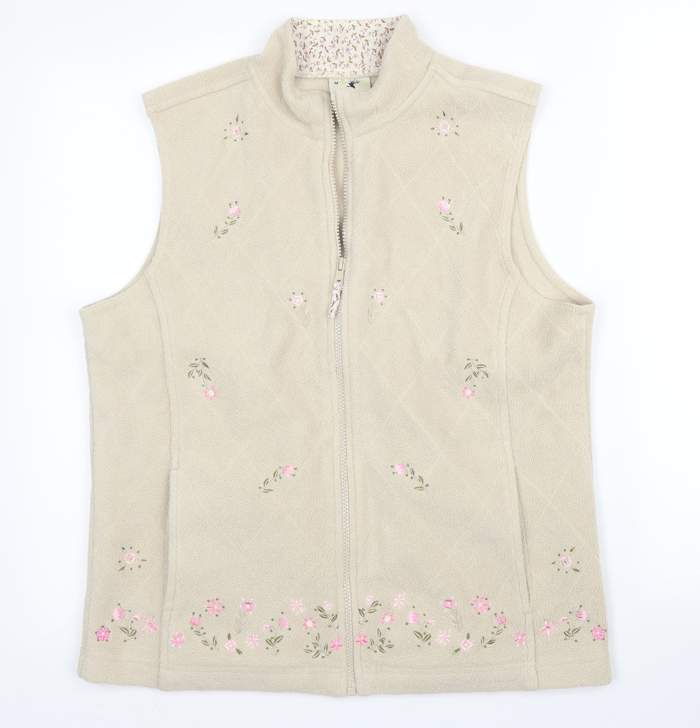 Tulchan Womens Beige High Neck Floral Polyester Full Zip Jumper Size M