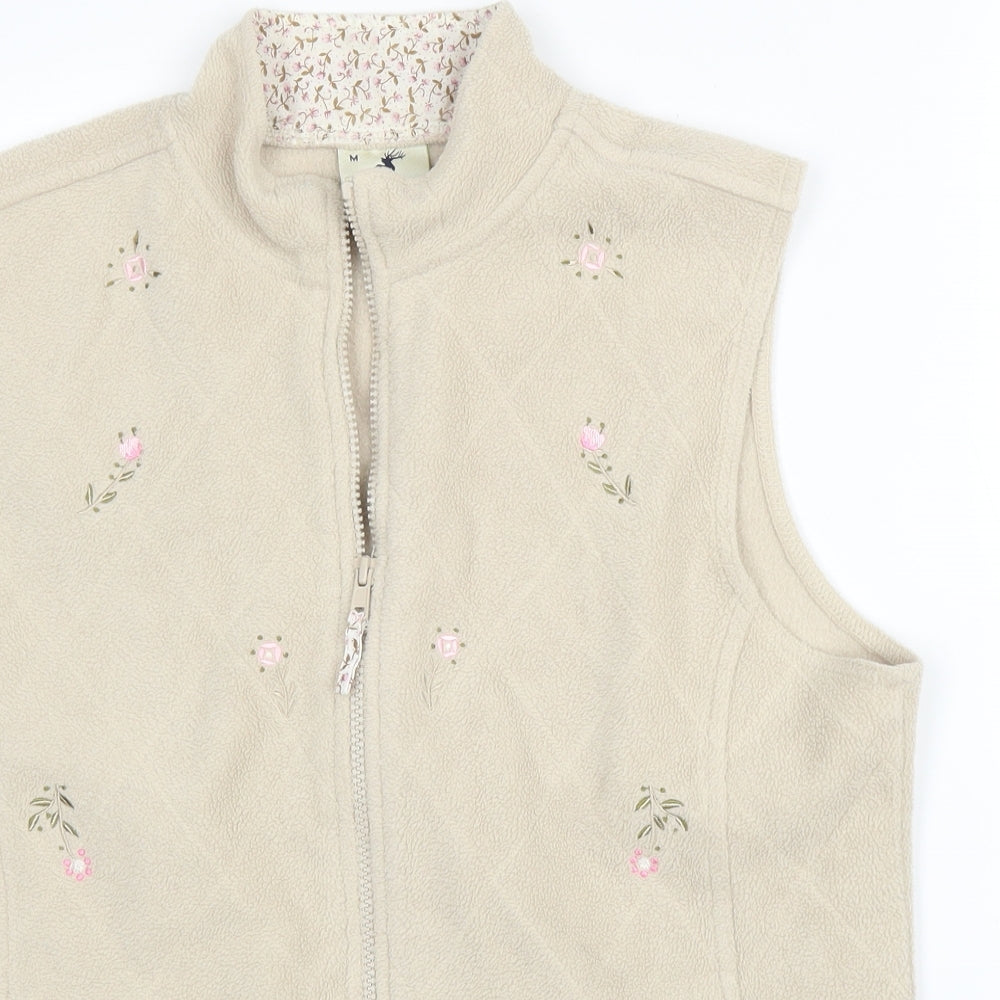 Tulchan Womens Beige High Neck Floral Polyester Full Zip Jumper Size M
