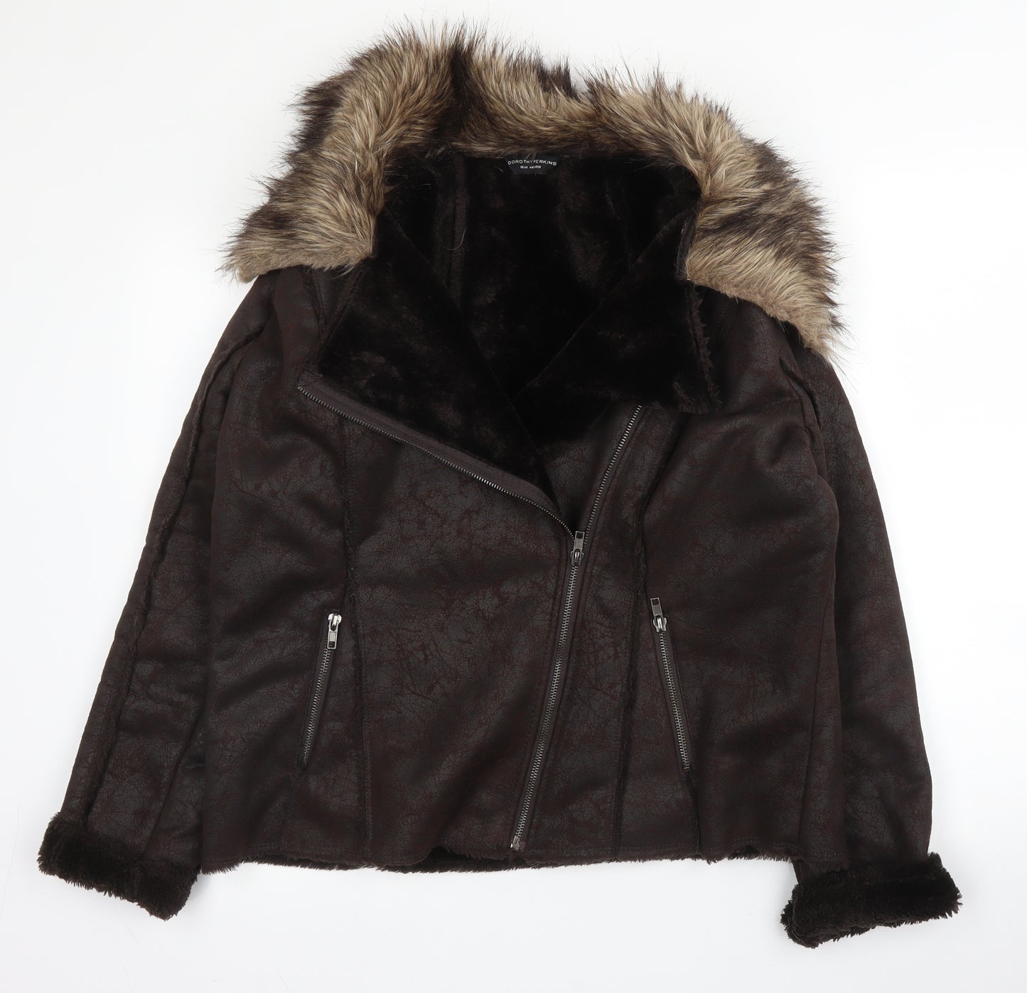 Dorothy Perkins Womens Brown   Biker Coat Size 16  Zip