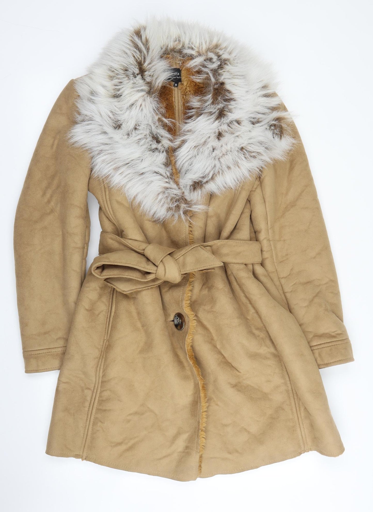 Per Una Womens Beige   Overcoat Coat Size 16  Button