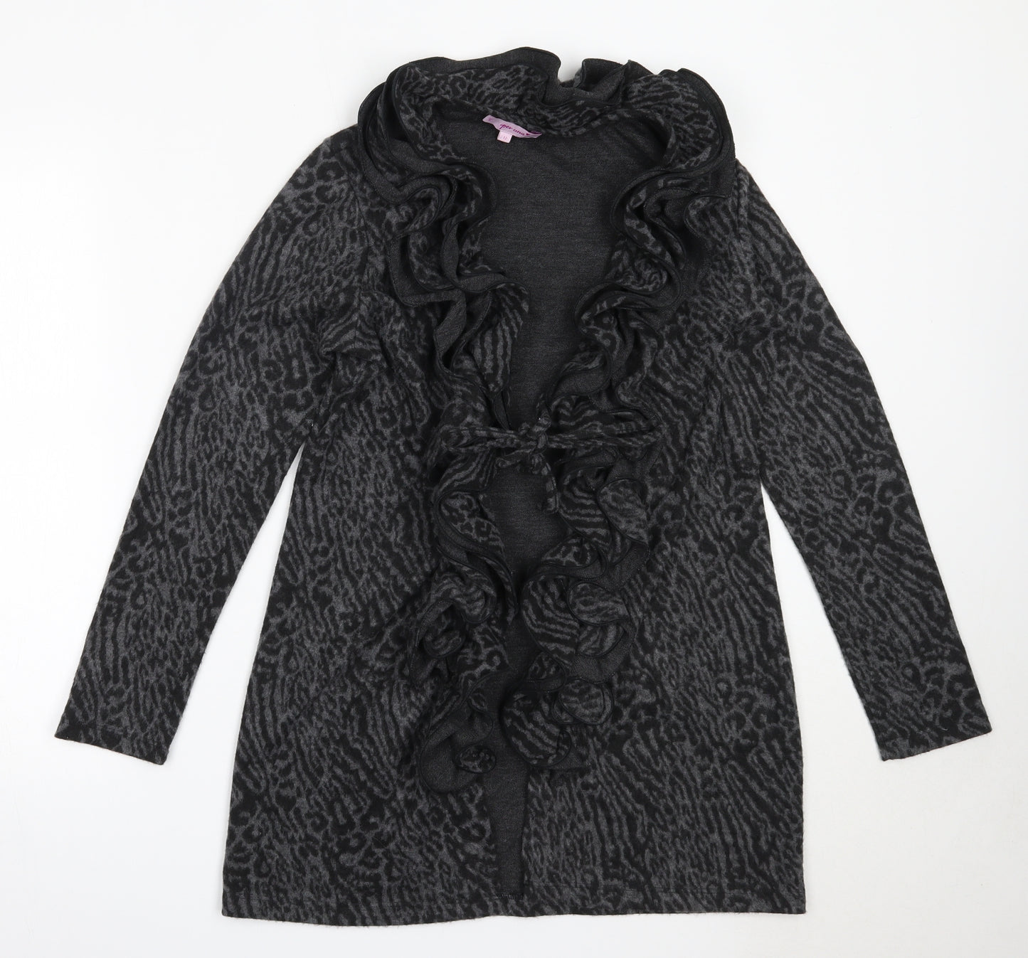 Per Una Womens Grey Round Neck Animal Print Polyester Cardigan Jumper Size 12