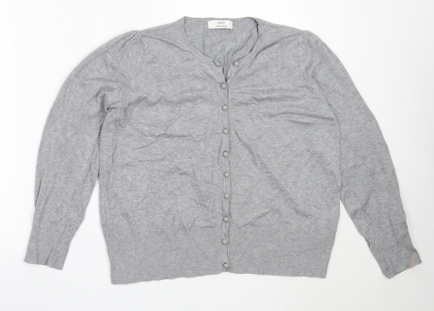 Marks and Spencer Womens Grey Round Neck  Viscose Cardigan Jumper Size 18