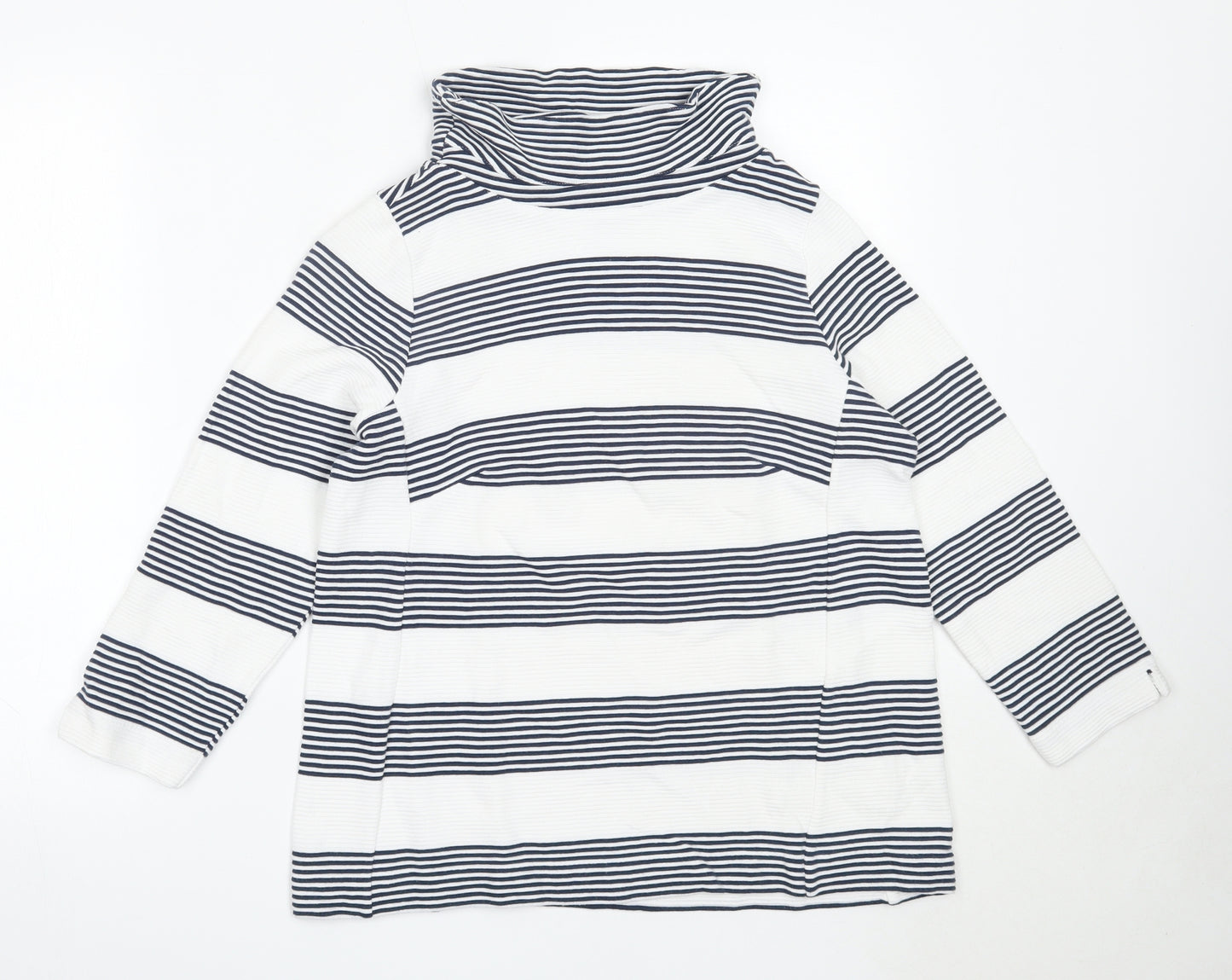 PURE Collection Womens White High Neck Striped Cotton Pullover Jumper Size 16
