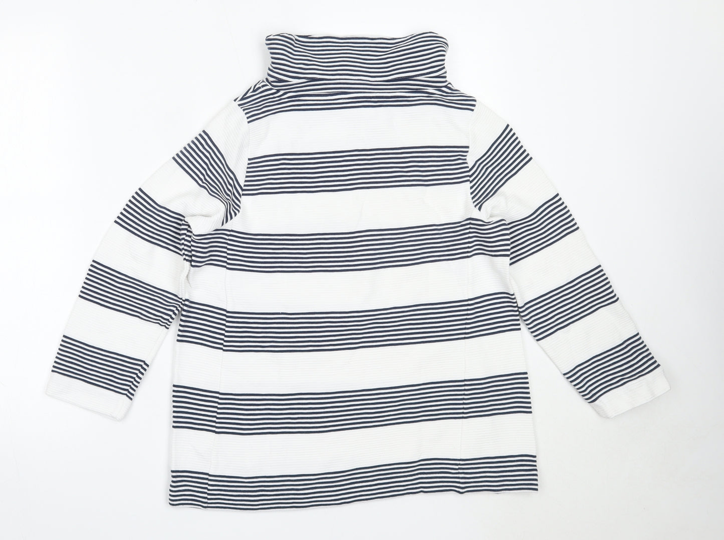PURE Collection Womens White High Neck Striped Cotton Pullover Jumper Size 16