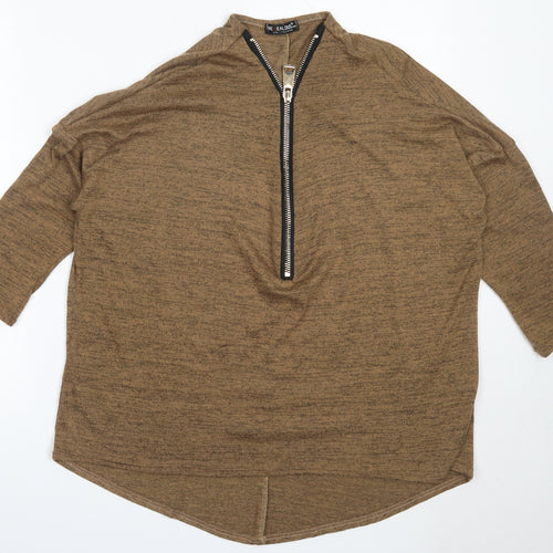 Be Jealous Womens Brown V-Neck  Polyester Pullover Jumper Size M