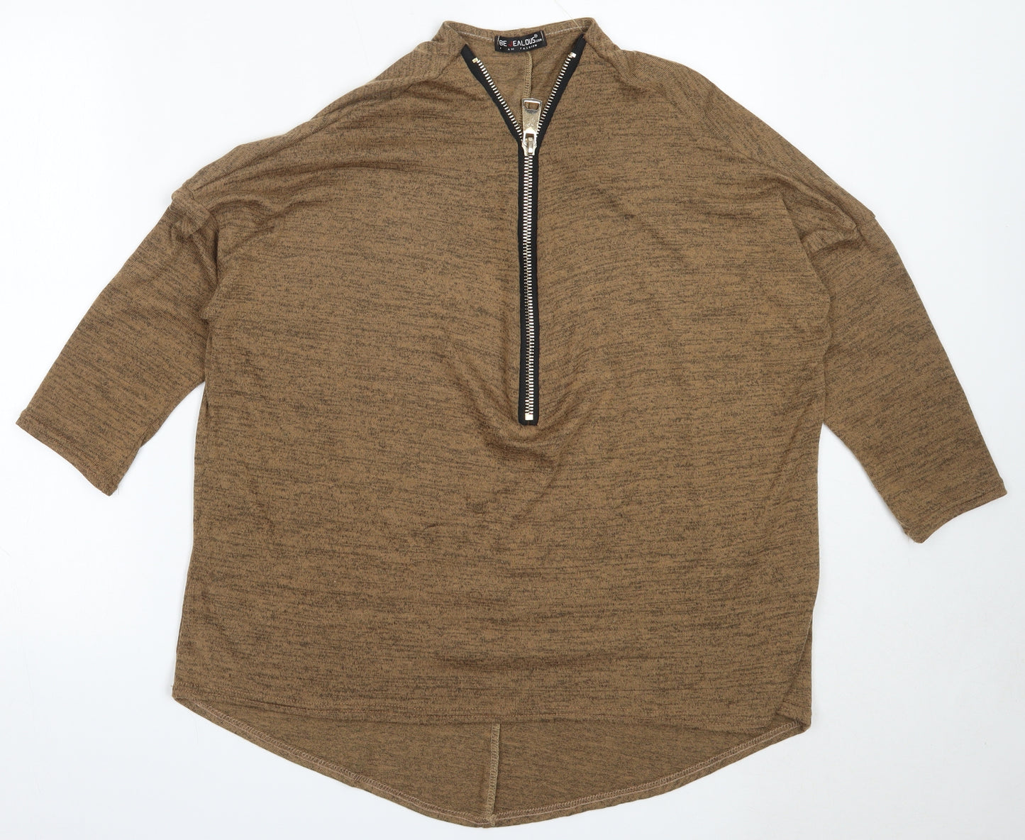 Be Jealous Womens Brown V-Neck  Polyester Pullover Jumper Size M