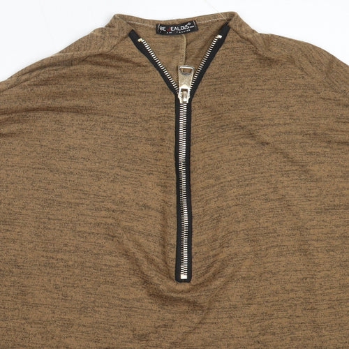 Be Jealous Womens Brown V-Neck  Polyester Pullover Jumper Size M