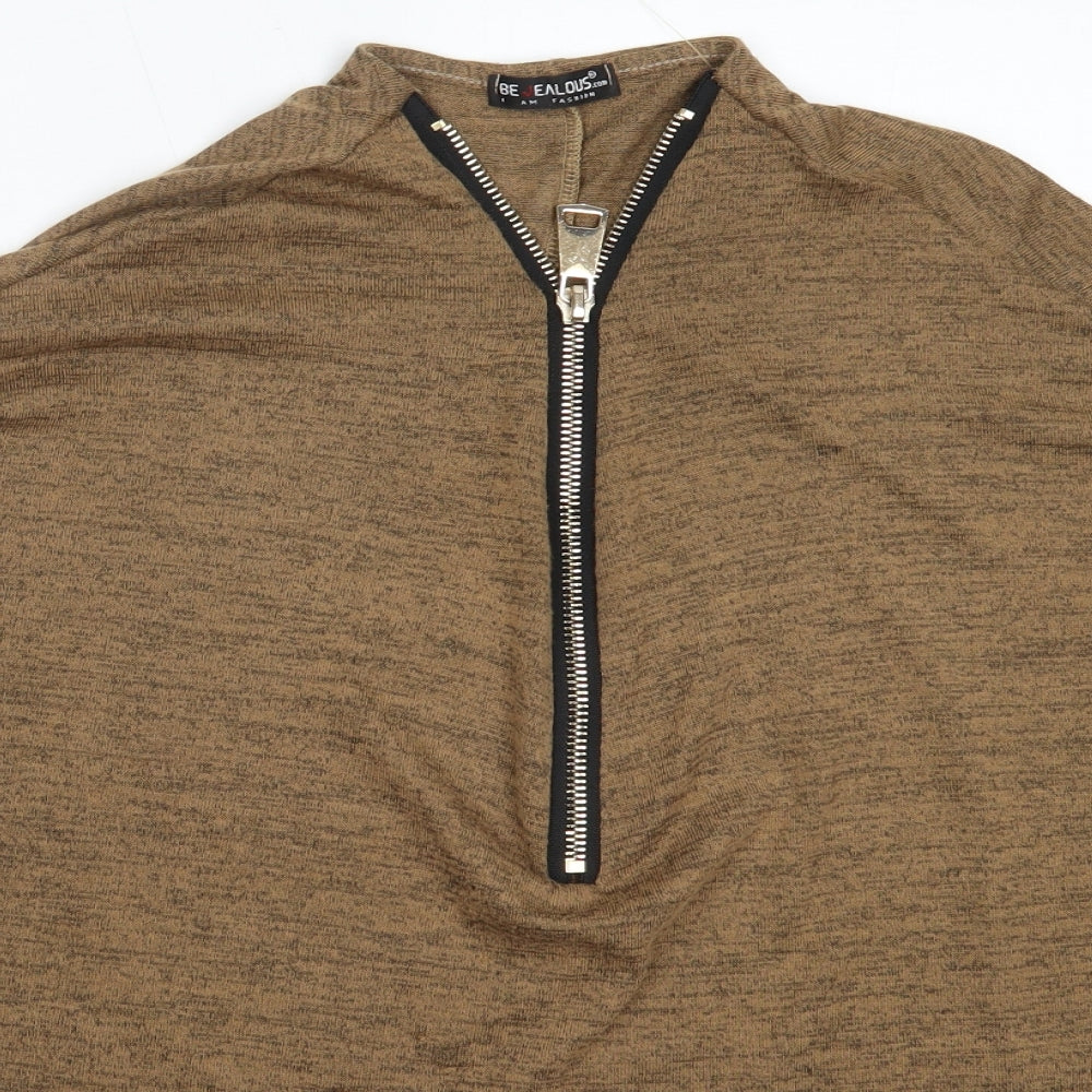 Be Jealous Womens Brown V-Neck  Polyester Pullover Jumper Size M