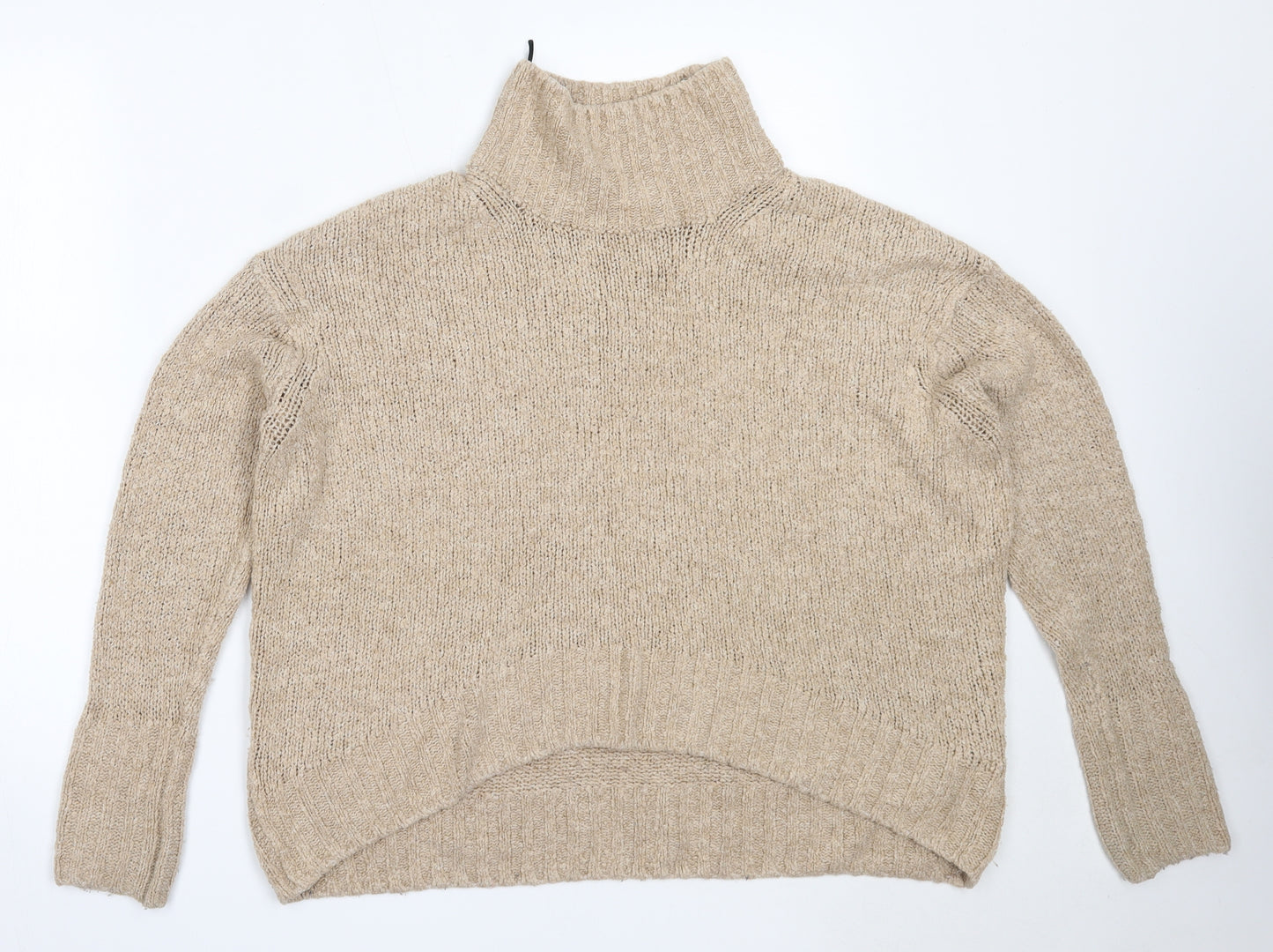 H&M Womens Beige High Neck  Acrylic Pullover Jumper Size S