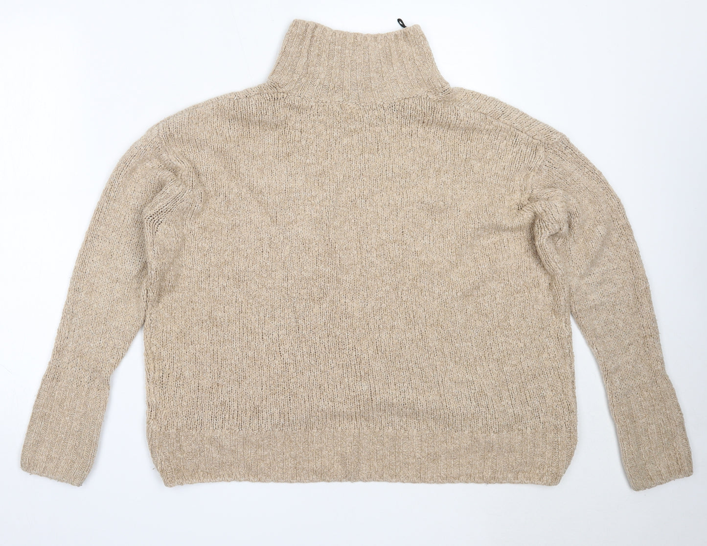 H&M Womens Beige High Neck  Acrylic Pullover Jumper Size S