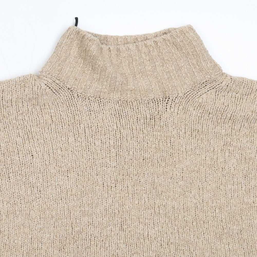 H&M Womens Beige High Neck  Acrylic Pullover Jumper Size S