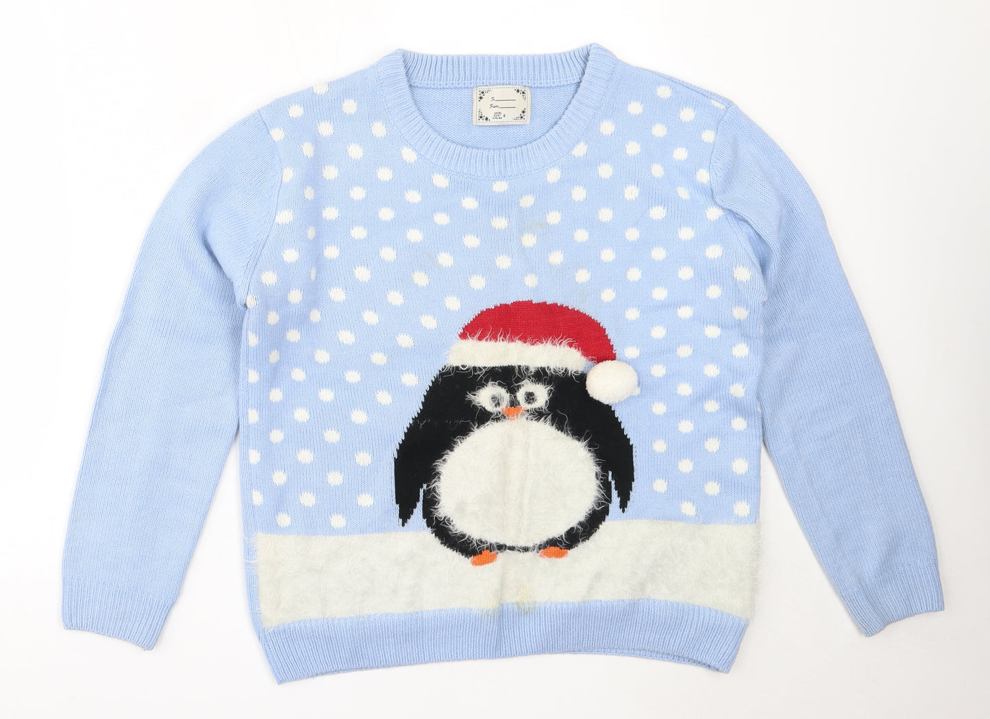 Atmosphere Womens Blue Round Neck  Acrylic Pullover Jumper Size S   - christmas penguin