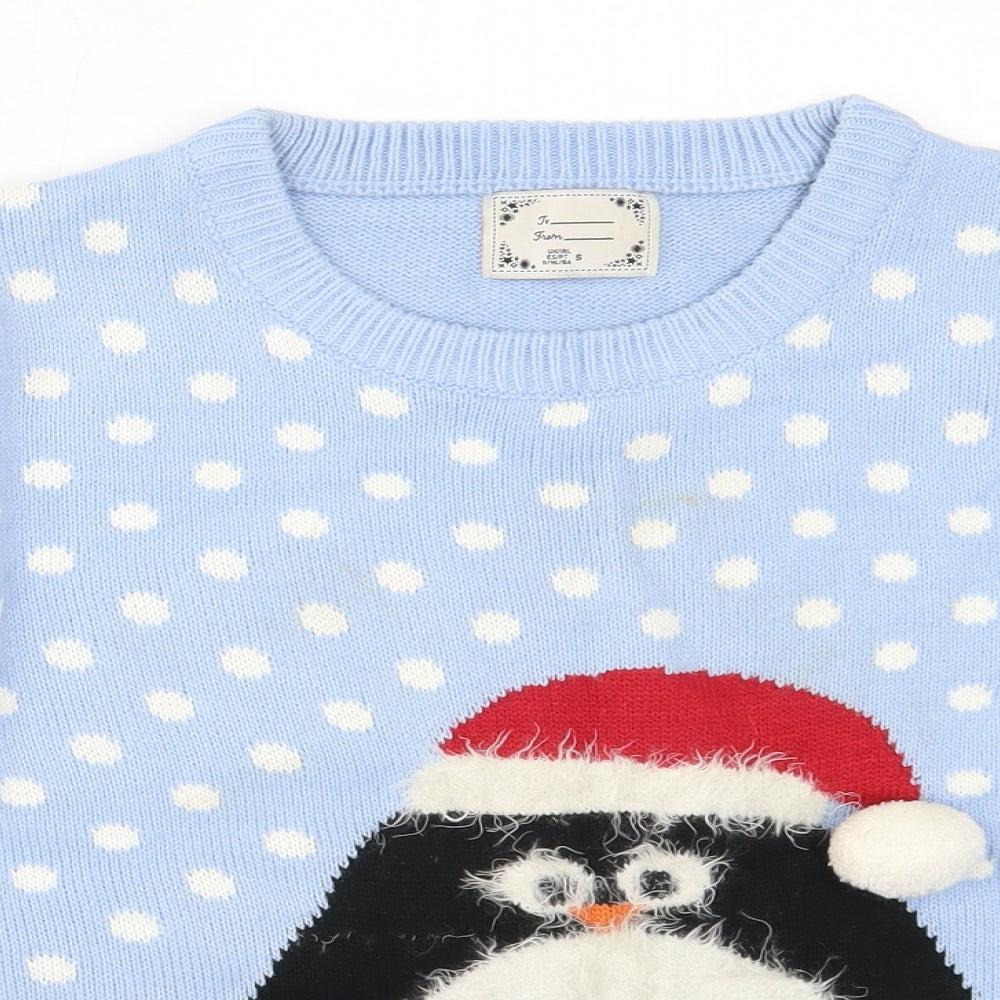 Atmosphere Womens Blue Round Neck  Acrylic Pullover Jumper Size S   - christmas penguin