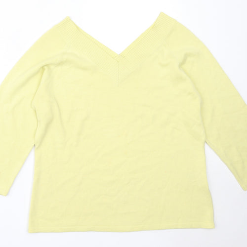 Signature Experience Womens Yellow V-Neck  Cotton Pullover Jumper Size L