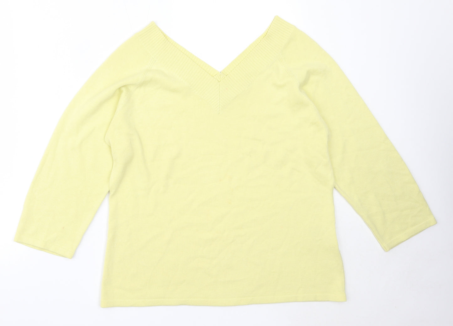 Signature Experience Womens Yellow V-Neck  Cotton Pullover Jumper Size L