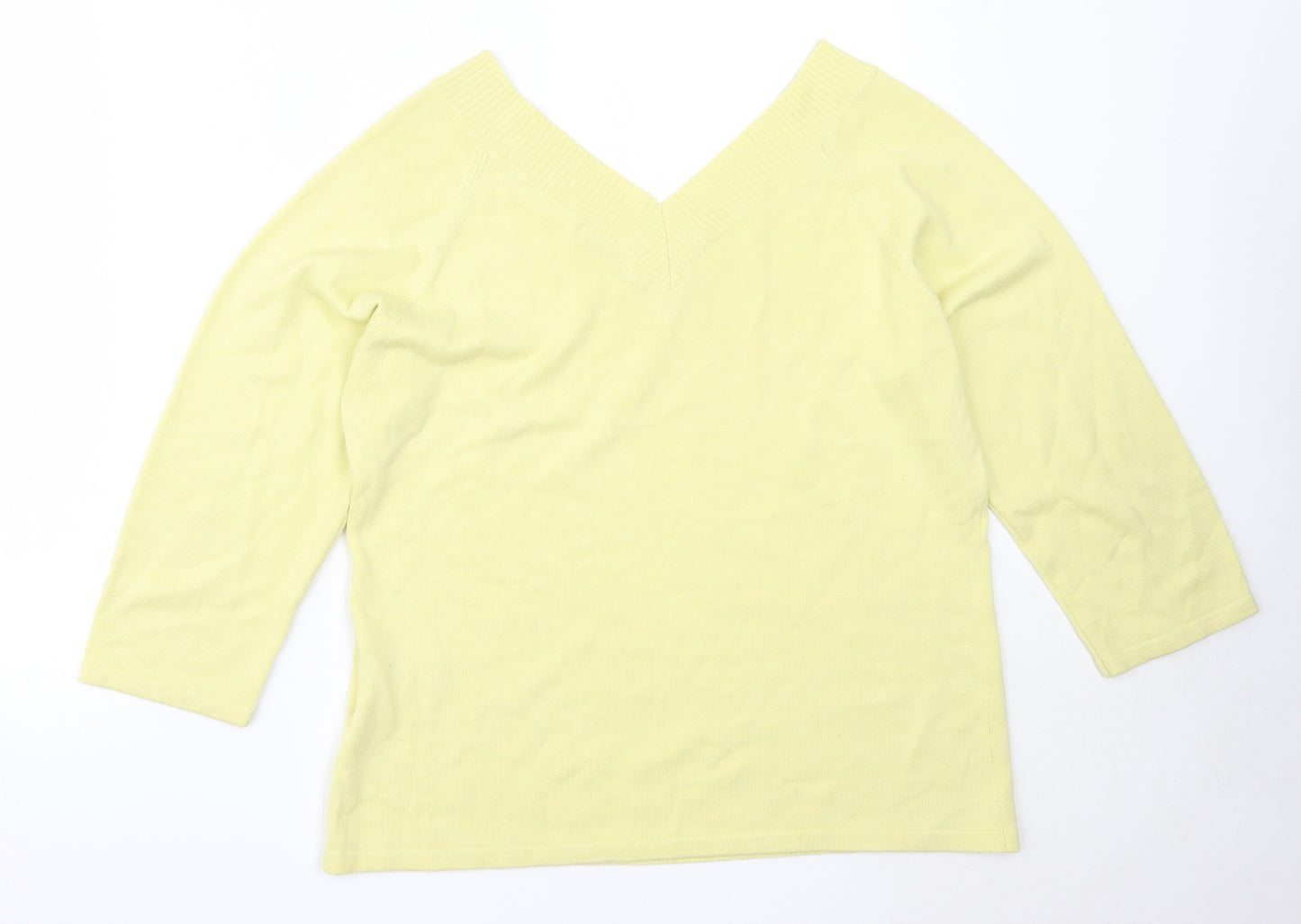 Signature Experience Womens Yellow V-Neck  Cotton Pullover Jumper Size L