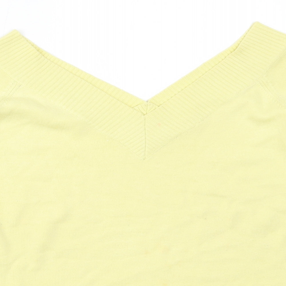Signature Experience Womens Yellow V-Neck  Cotton Pullover Jumper Size L
