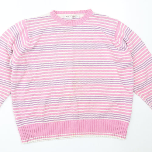 EWM Womens Pink Round Neck Striped Cotton Pullover Jumper Size XL
