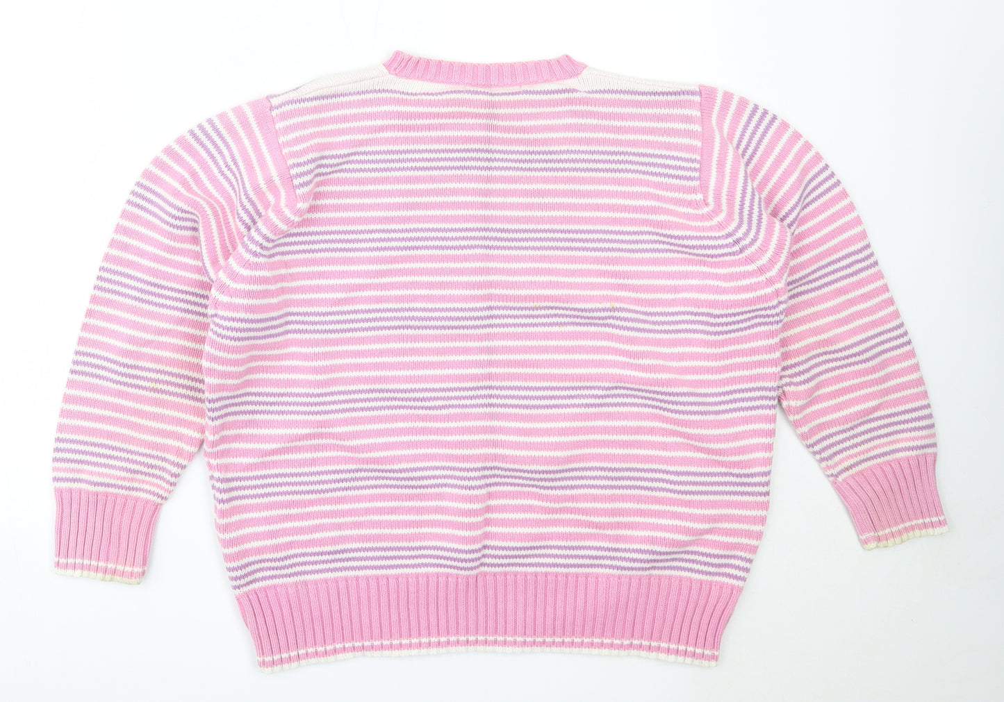 EWM Womens Pink Round Neck Striped Cotton Pullover Jumper Size XL
