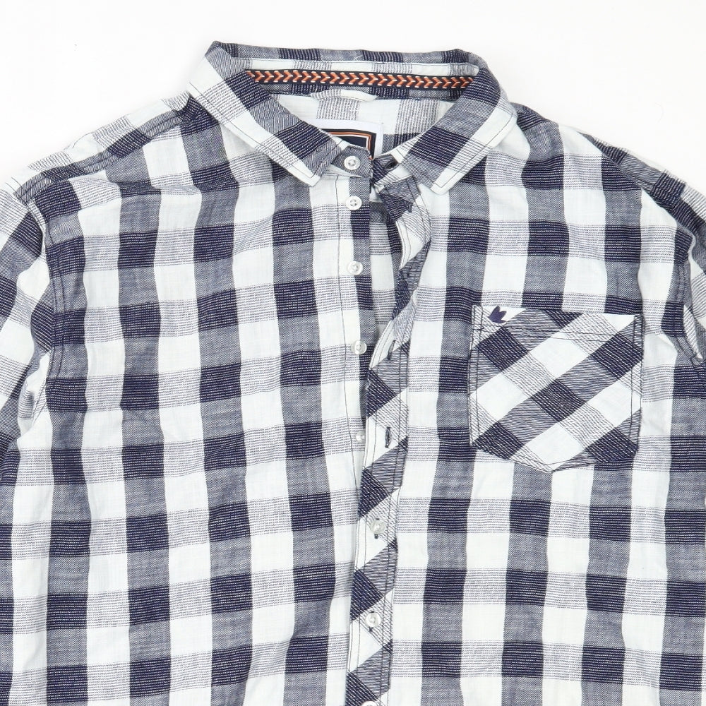SoulCal&Co Mens Blue Check Cotton  Button-Up Size 2XL Collared