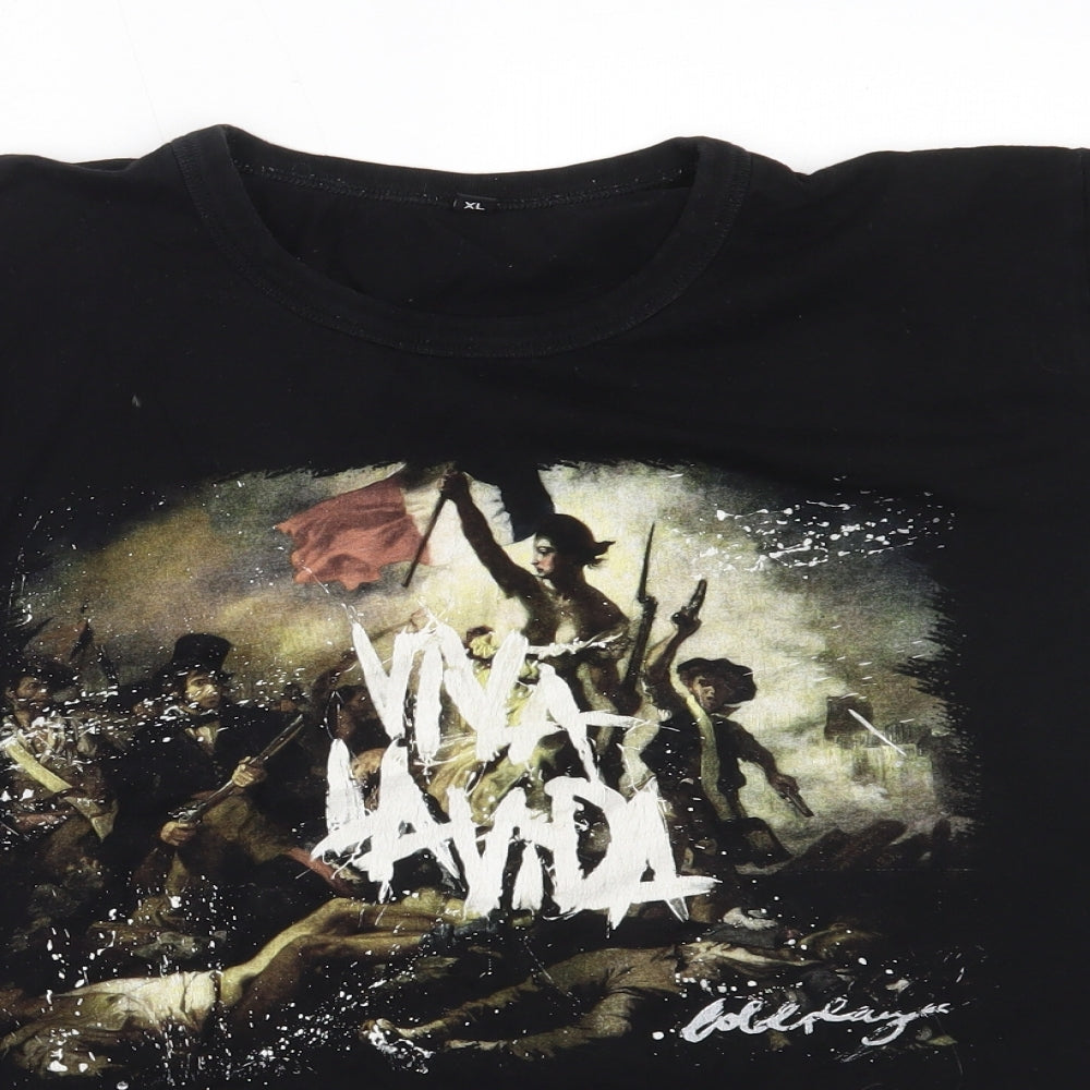 Continental Mens Black  Cotton  T-Shirt Size XL Round Neck  - coldplay