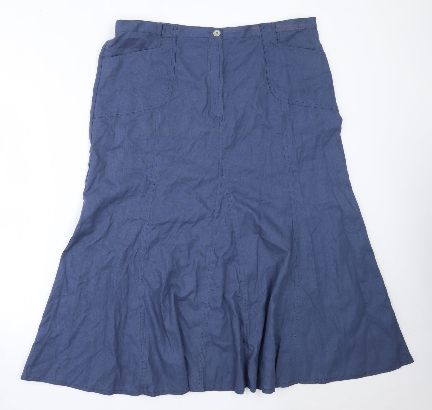 Daxon Womens Blue  Linen Flare Skirt Size 24